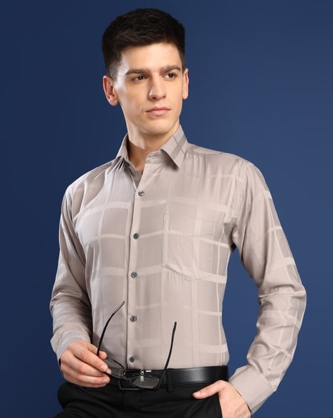 Hancock Men Self-design Slim Fit Shirt