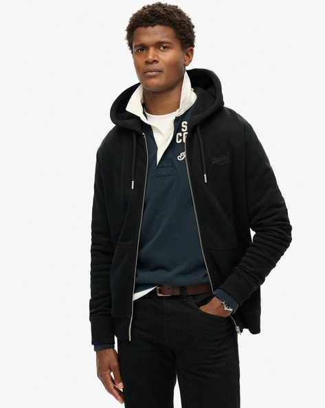 Mens black superdry hoodie sale