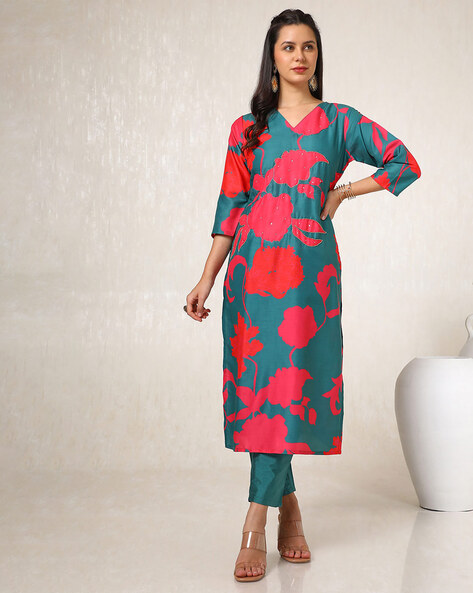 Women Embroidered Straight Kurta Set Price in India