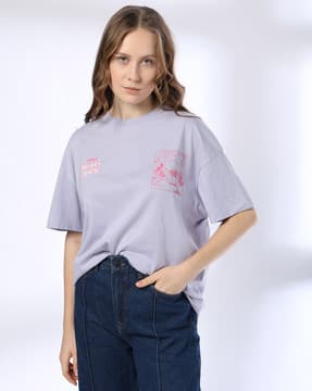 【Mediam】cotton net tee Buy Lilac Tshirts for Women by DNMX Online | Ajio.com