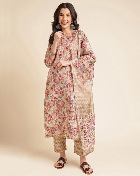 Women Printed A-line Kurta Set Price in India