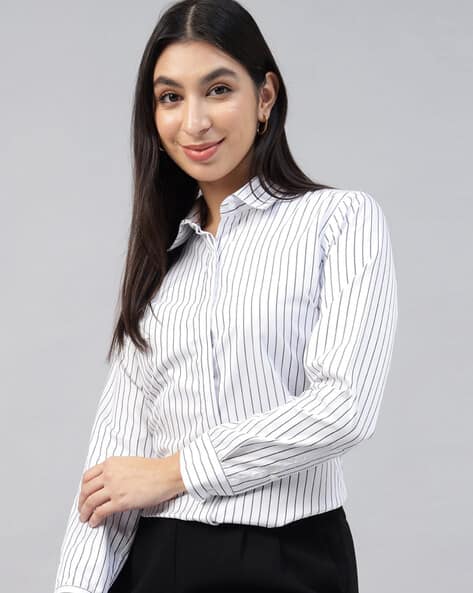 Buy English Navy Woman Stripes Shirt Online | Ajio.com