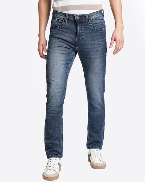 Men Stone Washed Slim Fit Jeans