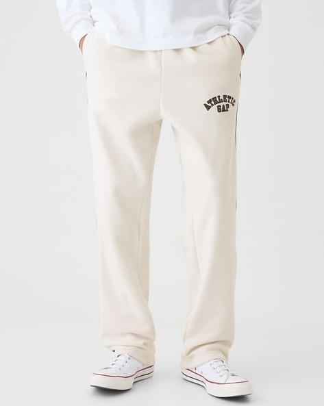 Logo Print Straight Track Pants with Contrast Tapping