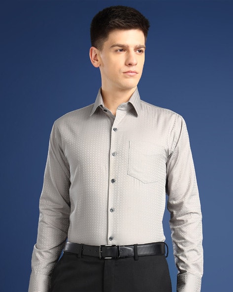 Hancock Men Self-design Slim Fit Shirt