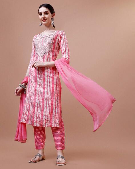 Women Embroidered Straight Kurta Set Price in India