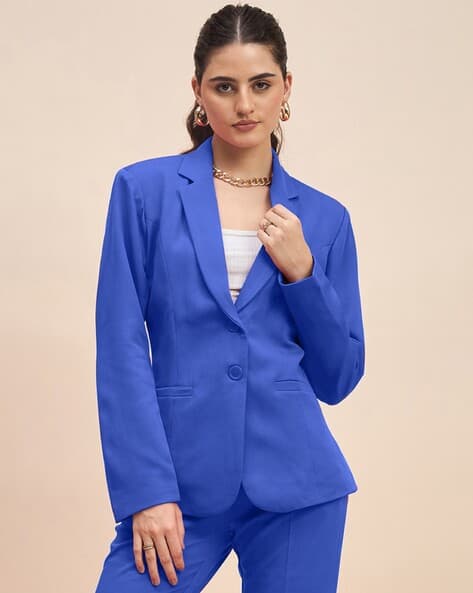 Women Single Breasted Blazer with Notched Lapel - Main Image