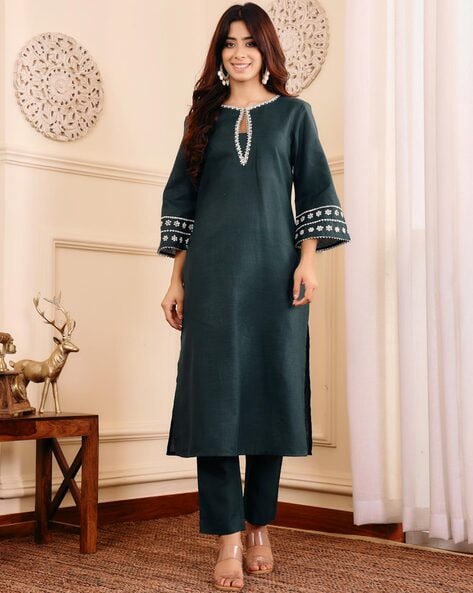 Embroidery Straight Kurta Set Price in India