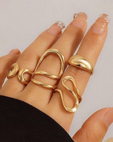 Jewels galaxy Set of 5 Gold-Plated Adjustable Finger Rings