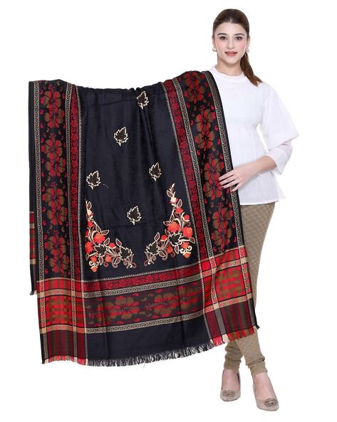 Embroidered Shawl with Frayed Hem Price in India