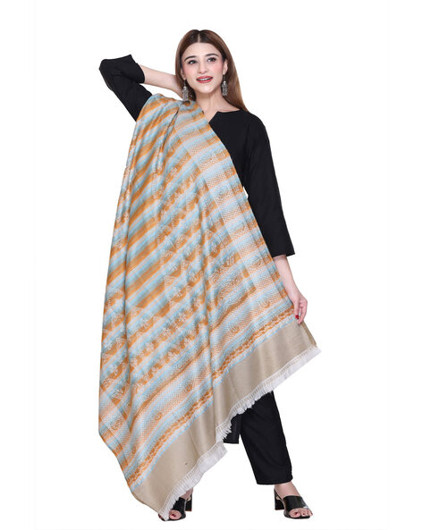 Striped Shawl with Frayed Hem Price in India