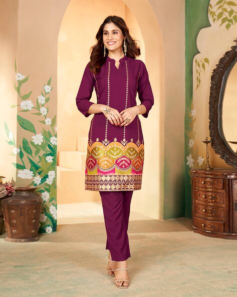 Women Embroidered Straight Kurta Set Price in India