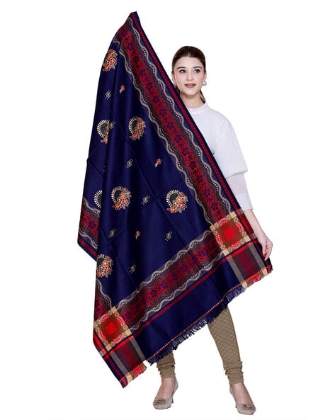 Embroidered Shawl with Frayed Hem Price in India