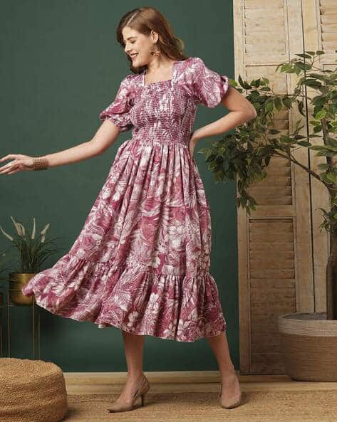 ptvize Women Floral Print A-Line Dress