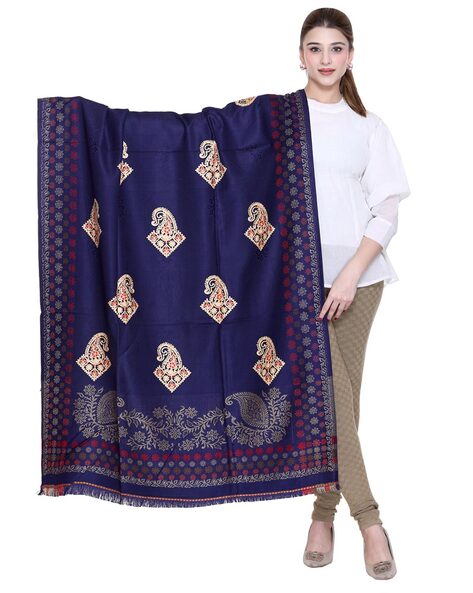 Embroidered Shawl with Frayed Hem Price in India