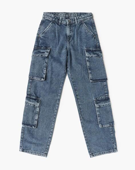 Boys Mid-Wash Loose Cotton Cargo Jeans