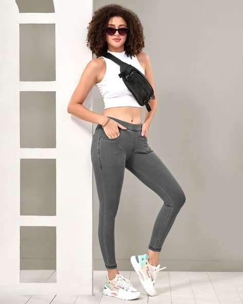 Washed Jeggings with Insert Pockets