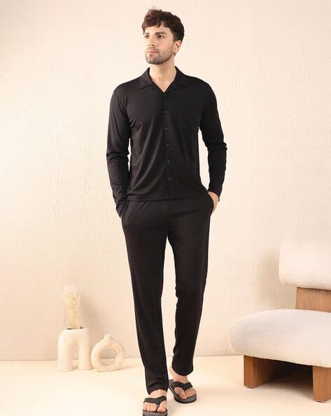 Men 2-Piece Regular Fit Shirt Pyjamas Set