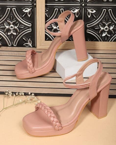 Women Braided Chunky Heeled Sandals