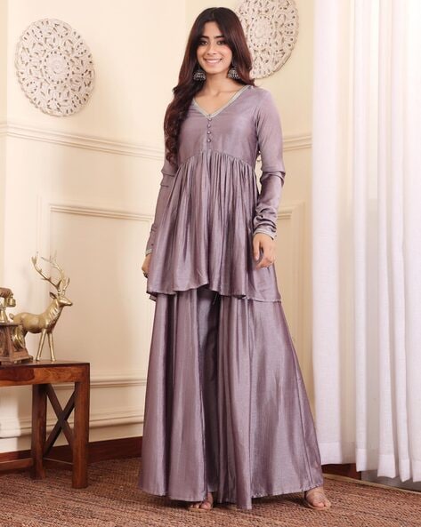 Women V-Neck Straight Kurta Set