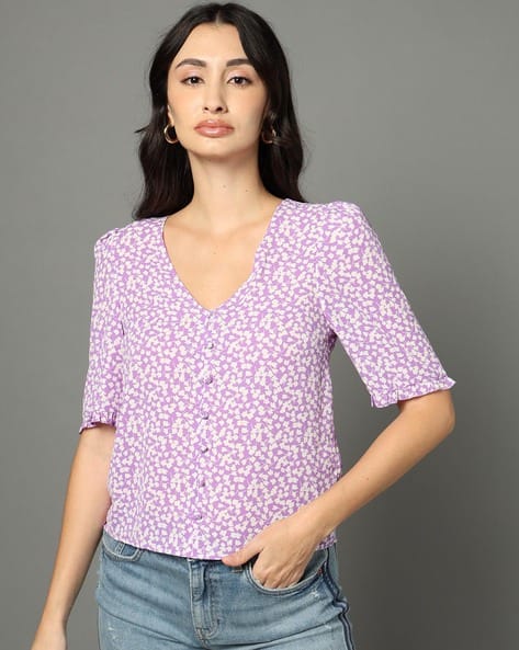 Marks & Spencer Printed V-Neck Puff Sleeve Blouse