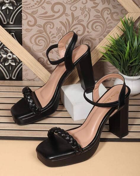 Women Braided Chunky Heeled Sandals