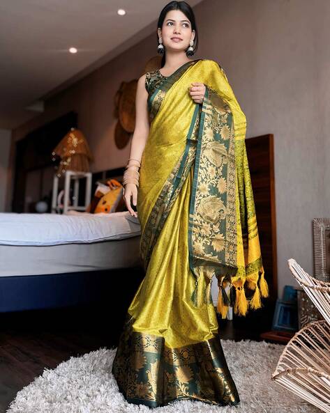 Women Floral Woven Saree with Contrast Border