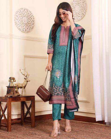 Women Embroidered Straight Kurta Set Price in India