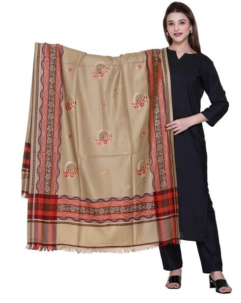 Embroidered Shawl with Frayed Hem Price in India