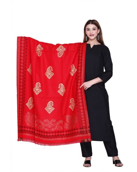 Embroidered Shawl with Frayed Hem Price in India