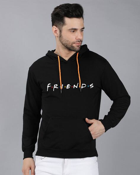 Men Typographic Print Hoodie with Drawstring