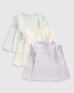 mothercare Girls Pack of 3 Ribbed Relaxed Fit Cotton T-Shirts-picture-34