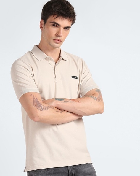 Men Slim Fit Polo T-Shirt with Brand Applique