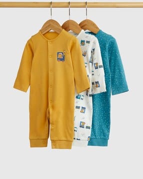 mothercare Boys Pack of 3 Animal Print Cotton Footless Sleepsuits-picture-46