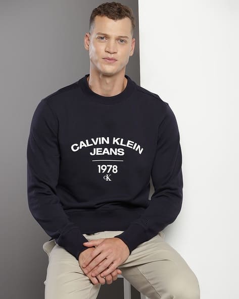 Men Brand Print Regular Fit Crew-Neck Sweatshirt
