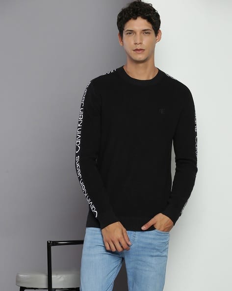 Men Logo Tape Slim Fit Crew-Neck Pullover