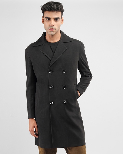 Men Regular Fit Lapel Collar Coat