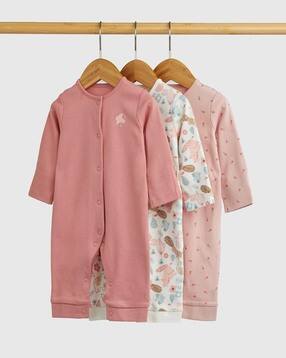 mothercare Girls Pack of 3 Printed Woodland Cotton Footless Sleepsuits-picture-44