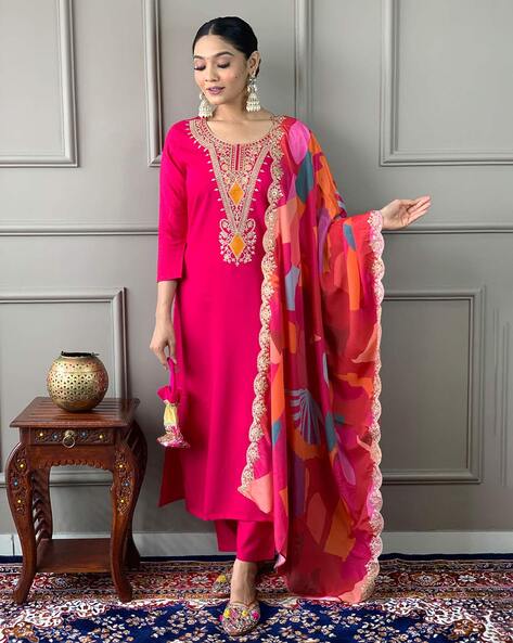 Women Embroidered Straight Kurta Price in India