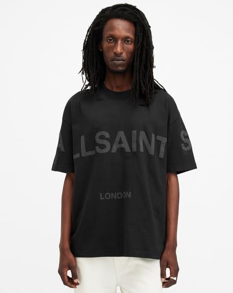 Buy ALL SAINTS Logo Print Oversized Fit Crew-Neck T-Shirt | Jet 