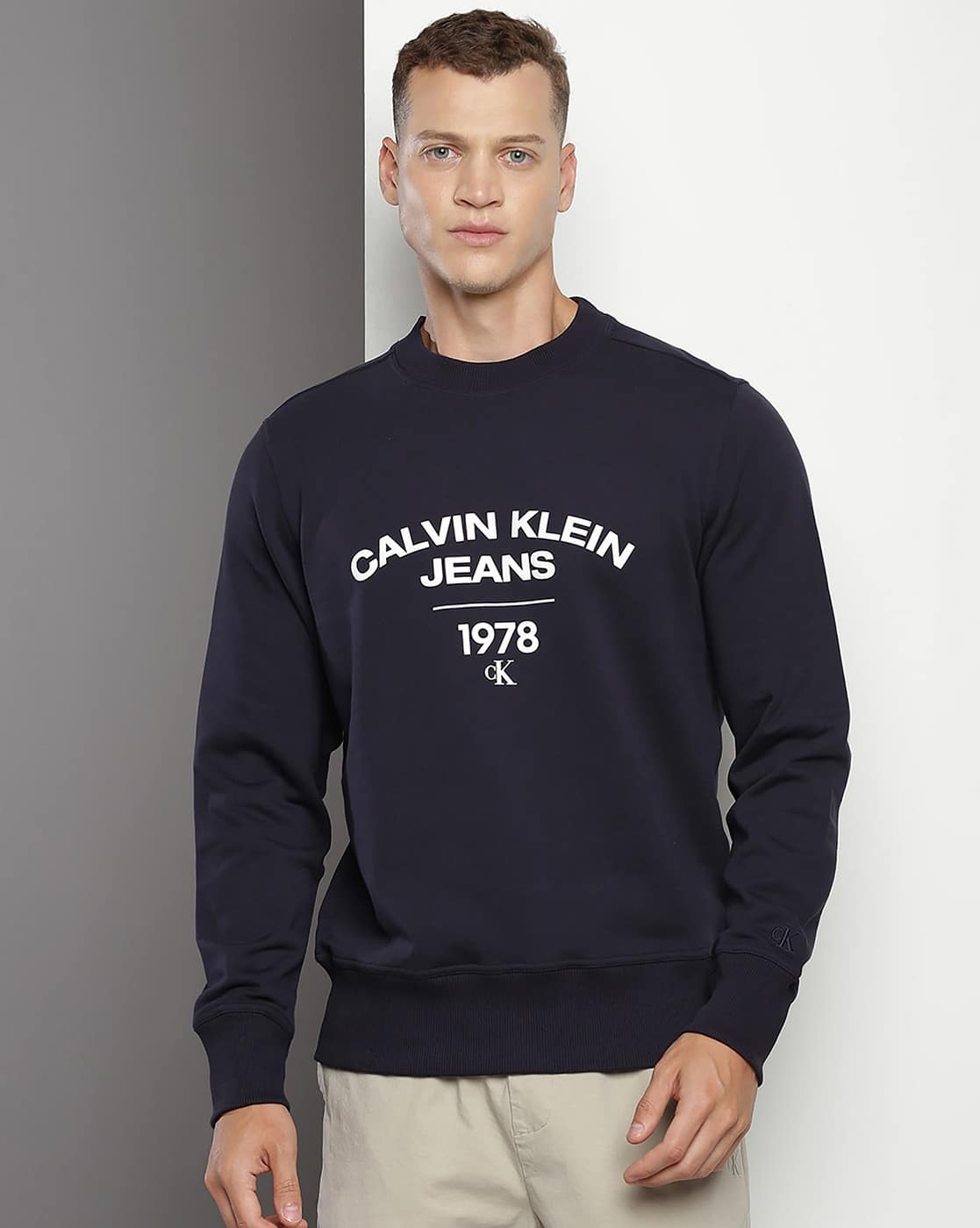 Men Brand Print Regular Fit Crew-Neck Sweatshirt