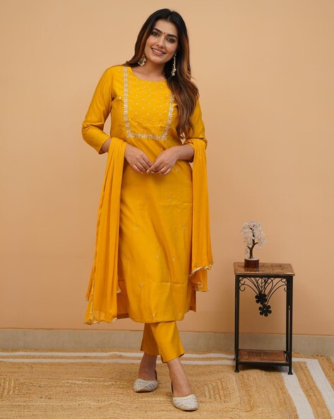 Women Embroidery Straight Kurta Set Price in India