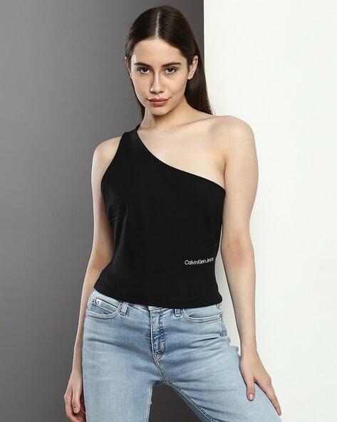 Calvin Klein Jeans Women Back Asym Cut Out Milano Fitted Top
