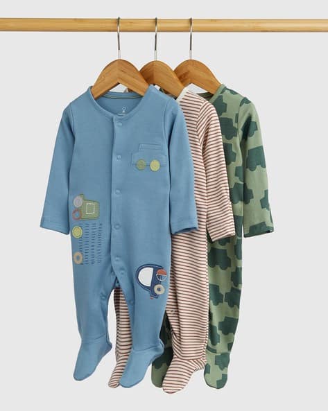 Boys Pack of Printed Cotton All-in-One Sleepsuits