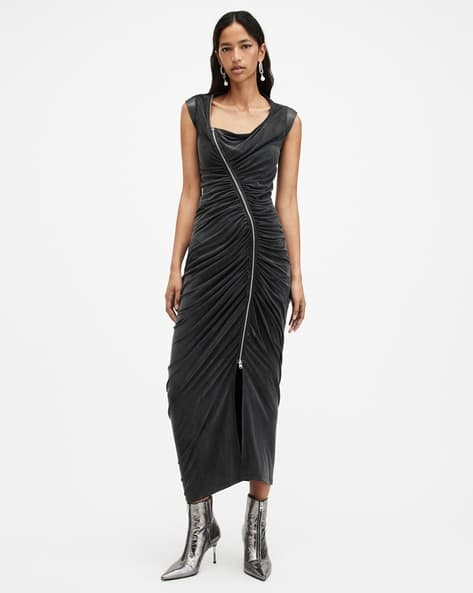 Buy ALL SAINTS Umbra Draped Zip Slim Fit Dress Black Color Women