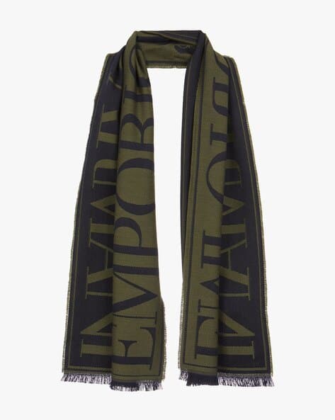Buy EMPORIO ARMANI Signature Virgin Wool Scarf Green Color Men