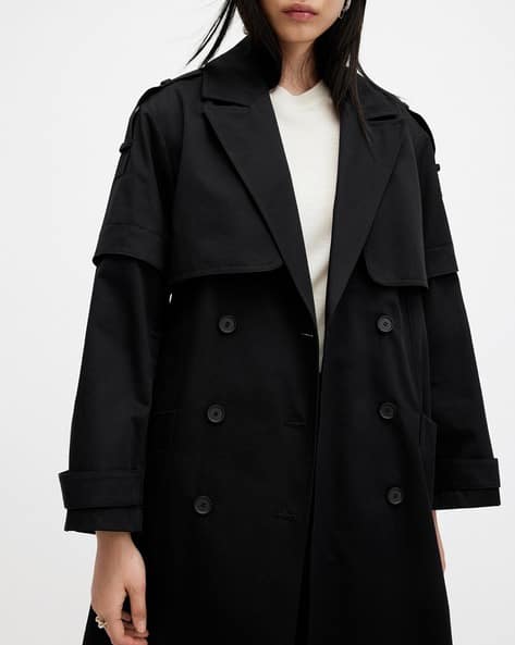 Buy ALL SAINTS Clyde Trench Coat with Removable Sleeves | Black 