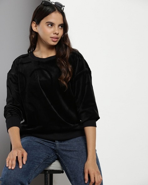 Women Embossed Tossed Regular Fit Crew-Neck Sweatshirt