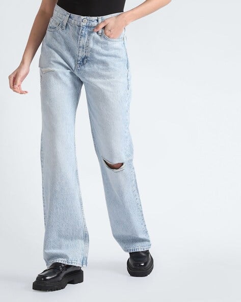 Calvin Klein Jeans Women Heavily Washed Distressed Jeans