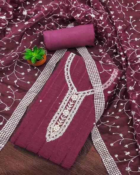 Women Embroidery Unstitched Dress Material Price in India